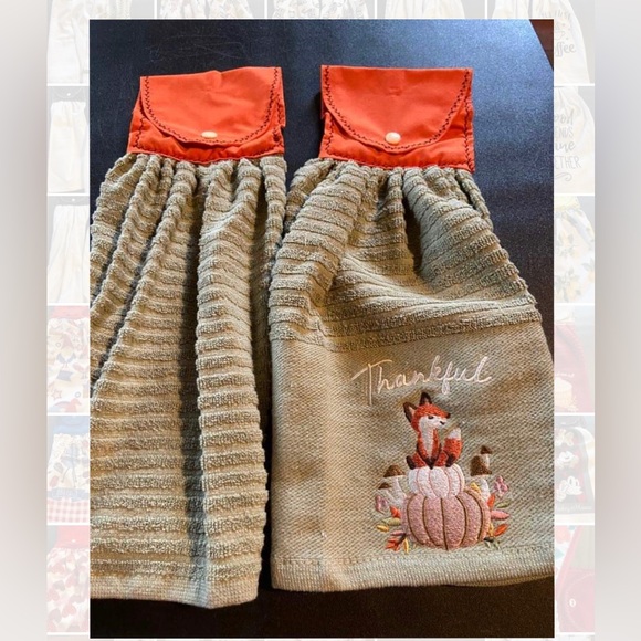 Thankful Fall Fox Pumpkin Harvest Kitchen Hanging Towel Set, Set of 2 - Picture 1 of 3